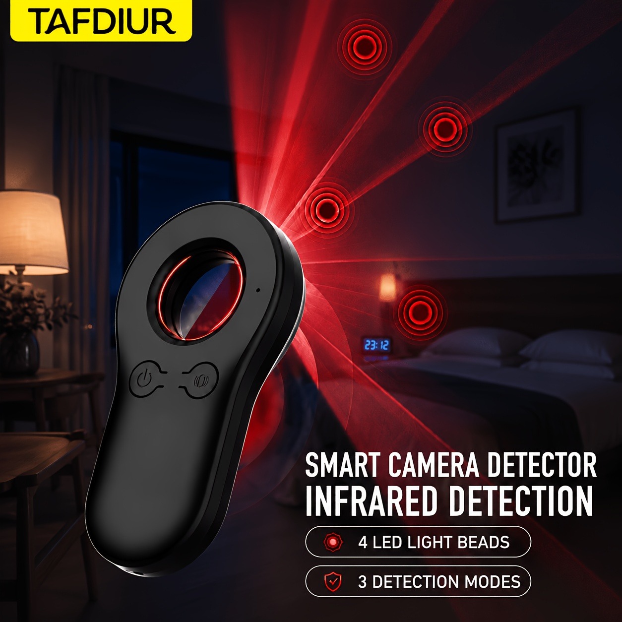 Home Security Front Door Camera - Tafdiur เครื่องตรวจจับกล้องซ่อนอเนกประสงค์แบบมือถือขนาดเล็ก วัสดุ ABS ชิ้นเดียว สีดำ/ขาว