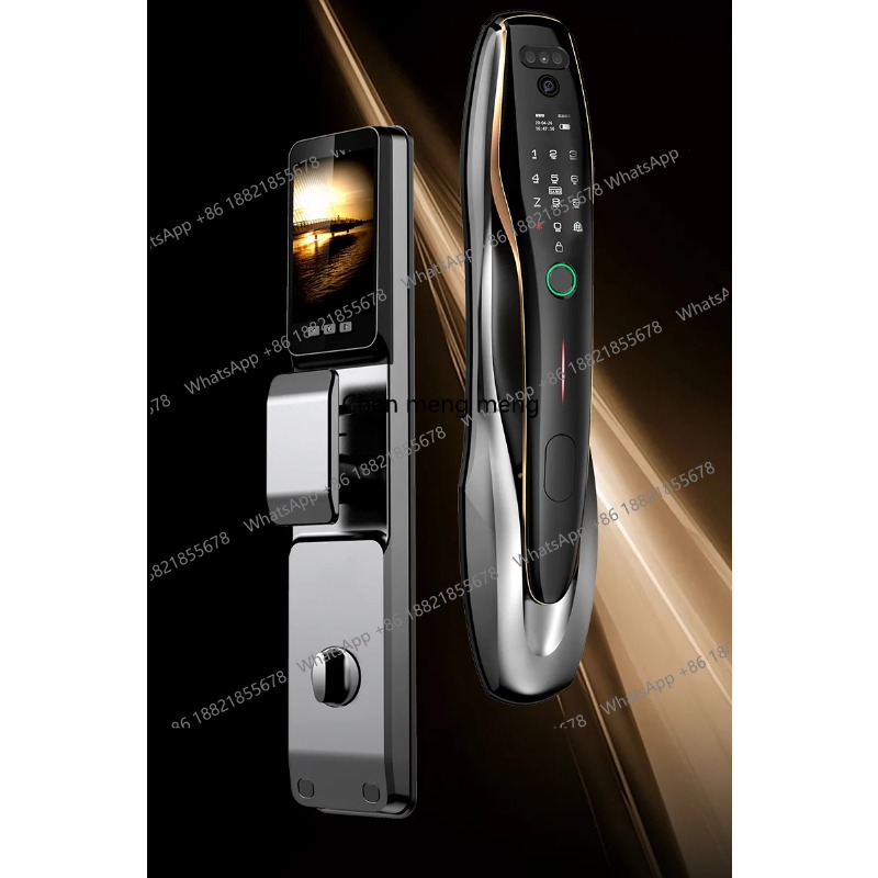 Home Security Front Door Camera - กลอนประตูบ้านอัจฉริยะพร้อมระบบปลดล็อคด้วยลายนิ้วมือ บัตร และการจดจำใบหน้า สำหรับประตูหน้าบ้าน