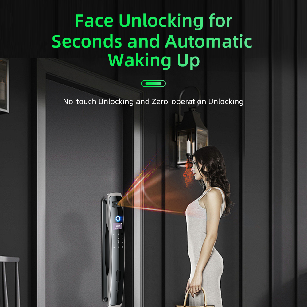 Home Security Front Door Camera - อีจีฟิร์ตอร์สมาร์ทล็อครหัสผ่าน ระบบจดจำใบหน้า 3 มิติ ลายนิ้วมือ คีย์การ์ด